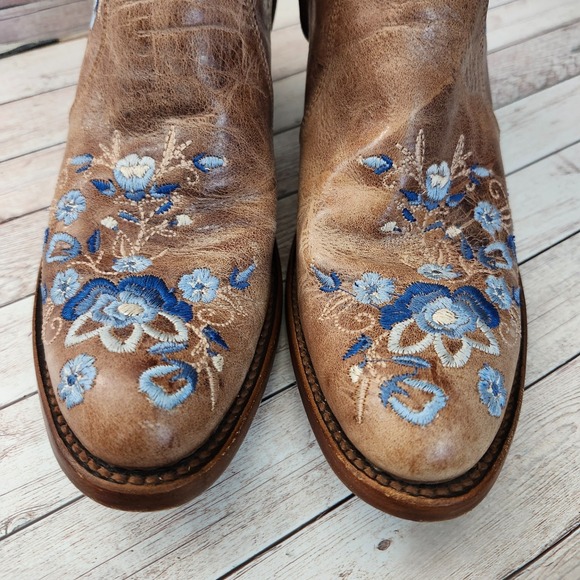 Shyanne TILLIE Floral Embroidered Brown Leather Zip Western Booties Size 7.5 - Picture 7 of 16
